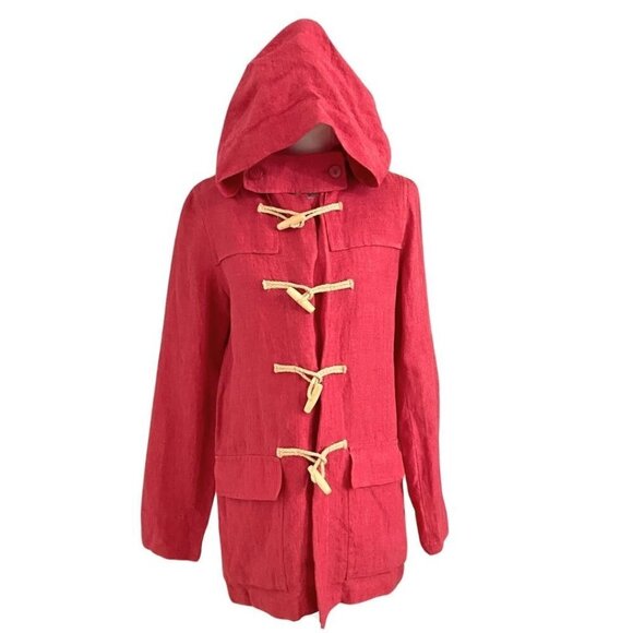 AGNES B PARIS RED LINEN HOODED TOGGLE CLOSURE BLOUSE TOP - 6 - Picture 1 of 12